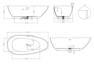 Ванна из искусственного камня Salini Paola In S-Sense 101612GRF 172x82см RAL полностью